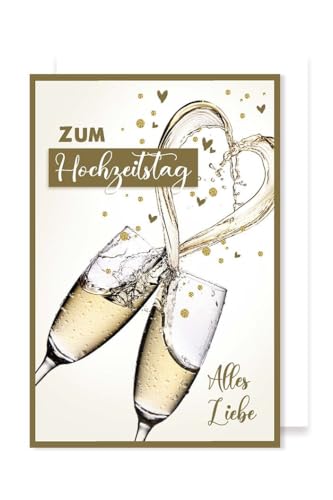 Hochzeitstag Karte Grußkarte Herz Sekt Champagner Golddruck 16x11cm von AvanCarte