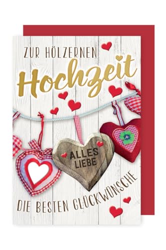 Hölzerne Hochzeit 10 Jahre Grußkarte Karte Herzen Alles Liebe 16x11cm von AvanCarte