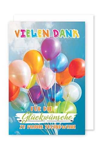 Jugendweihe Danksagung Karte 5er Set Bunte Luftballons Grußkarte C6 von AvanCarte