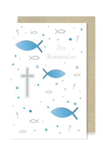 Kommunion Karte Grußkarte Kreuze Fische Zur Kommunion 16x11cm von AvanCarte