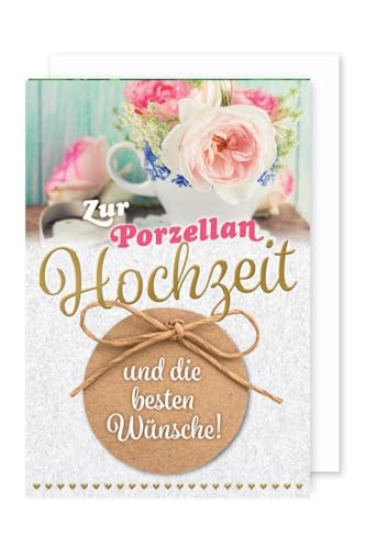 Porzellanhochzeit 20 Hochzeitstag Grußkarte Die besten Wünsche 16x11cm von AvanCarte