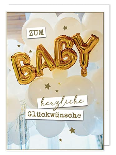 Riesen Karte Geburt Grußkarte Foliendruck Goldene Baby Heliumballon A4 von AvanCarte