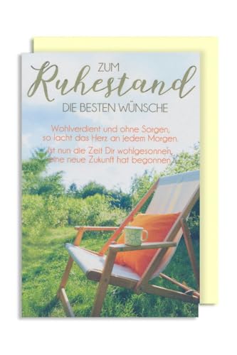 Ruhestand Abschied Karte Grußkarte Pension Liegestuhl Tasse 16x11cm von AvanCarte