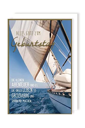 Segeln Geburtstag Karte Grußkarte Meer Boot Abenteuer Golddruck 16x11cm von AvanCarte