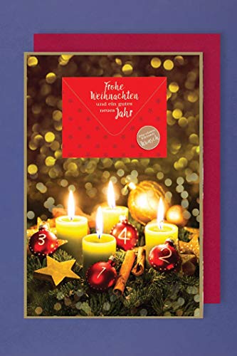 Weihnachten Geldkarte Grußkarte Gutschein Kranz Kerzen 16x11cm von AvanCarte