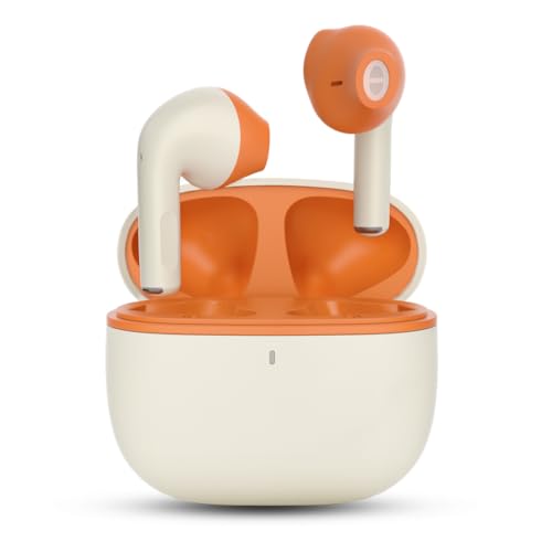 Avantalk Clan K1 - Bluetooth kopfhörer kabellos halb-in-Ear mit halboffenem Design, Wireless, mit integrierten Bedienelementen, orangefarbenen Ohrhörern, leicht tragbarem Design von Avantalk