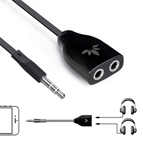 Avantree 2-Wege 3.5mm Kopfhörer Splitter, Aux Y Audio Adapter mit Doppel headphone Stecker, Doppelstecker Headset Verteiler Kabel für iPhone Handys Smartphone Tablet MP3 mit 3,5 klinke - TR302 Schwarz von Avantree