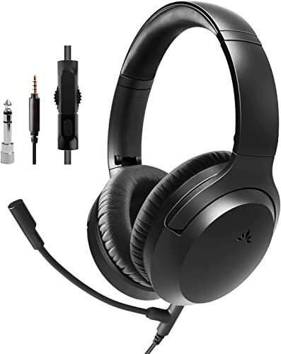 Avantree Aria Line M – Verkabelte Over Ear Kopfhörer, langes Kabel, integrierter Lautstärkeregler, Inline Boom Mikro für klare Anrufe, funktioniert mit 3,5-mm-AUX Handys, PCs, Laptops & Fernsehern von Avantree