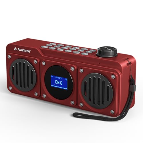 Avantree Boombyte - FM Kleins Radio mit Bluetooth Lautsprecher Tragbares mit kraftvollem Sound, Stereoklang, Micro SD Kartensteckplatz und USB-Anschluss, Batteriebetriebenes MP3-Player - Rot von Avantree