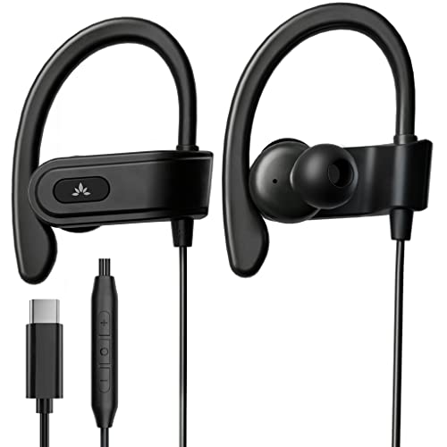 Avantree C171 - Kabel USB C In Ear Kopfhörer und Mikrofon für Sport und Joggen mit Over Ear Ohrhörern und Inline Lautstärkeregler, kompatibel mit Samsung Galaxy, Android und Anderen Typ C Smartphones von Avantree