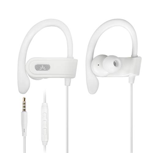 Avantree E171 Sport Bügel-Kopfhörer mit Mikrofon, Kabelgebunden Laufen Kopfhörer Ohrhörer mit Über-Ohr Haken, Running in-Ear Headset mit Ear Clips für Gym Ausarbeiten Workout Fitness - Weiß von Avantree