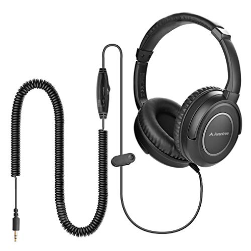 Avantree HF039 Over Ear TV Kopfhörer mit Langes Kabel (16.4 Fuß / 5M), HiFi Stereo Headset für Fernseher, mit Ohrmuscheln, 3.5mm Audio Output, mit Spiralenkabel und eingebauter Lautstärkeregelung von Avantree