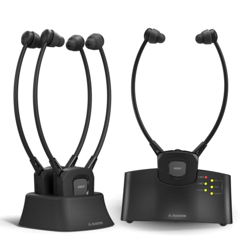 Avantree HT3831 - Kabellose TV Kopfhörer Für Senioren mit Fernseher Sender & Ladestationen-Set, Ambient-Modus, Klare Dialoge Funkkopfhörer Und Links-Rechts-Lautstärkeregelung Für Schwerhörige von Avantree