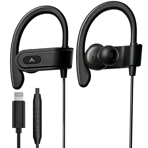 Avantree L171 - Kabel Ohrhörer mit Lightning Anschluss [MFi-zert.], Mikrofon und Lautstärkeregler, Over-Ear-Bügel für Sport, Kopfhörer kompatibel mit iPhone14 13 12 11, unterstützt alle iOS-Systeme von Avantree