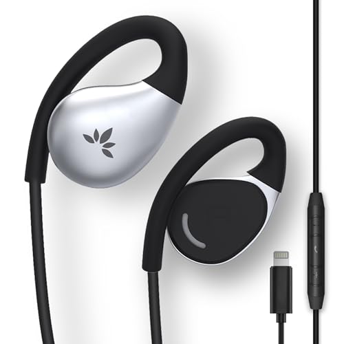Avantree Resolve-L - Lightning Kabel Open-Ear-Kopfhörer mit Mikrofon und Lautstärkeregler, Für mittelgroße bis große Ohren, Kompatibel mit iPhone 14, 13, 12, 11, 10, Kabel Kopfhörer mit Ohrbügel von Avantree