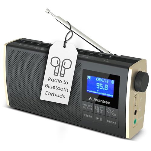 Avantree Soundbyte T - Tragbares FM Radio mit Bluetooth Lautsprecher, Bluetooth Audio für drahtlose Kopfhörer SD Kartenleser, wiederaufladbare und austauschbare 8 Stunden Batterie, FM Kanalspeicher von Avantree