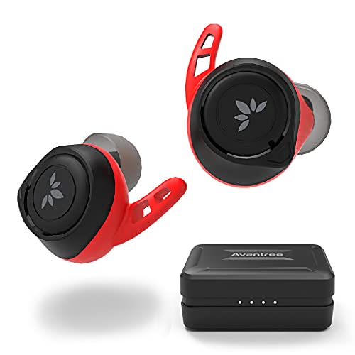 Avantree TW106 Bluetooth Sport Kopfhörer 5.0 IPX7 Kabellos Kopfhörer In Ear Sport fürs Fitness Joggen mit Ohrflossen, aptX Codec, mit tollem Klang und Lautstärkekontrolle, 120 Stunden Akkudauer von Avantree