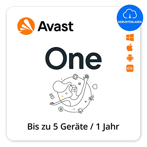Avast One Individual 2024 - Virenschutz, VPN, Datenleck-Überwachung, Gerätebereinigung und mehr | 5 Gerät | 1 Jahr | PC/Mac | Aktivierungscode per Email von Avast