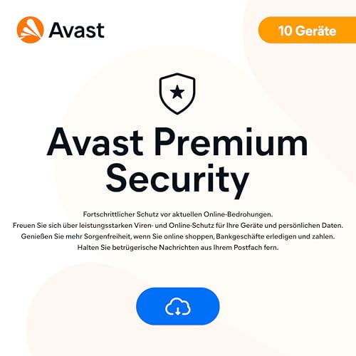 Avast Premium Security 2024 - Antivirenschutz für Windows, macOS, iOS und Android | 10 Gerät | 1 Jahr | PC/Mac | Aktivierungscode per Email von Avast