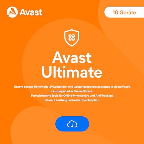 Avast Ultimate 2024 - Antivirenschutz im Paket mit Avast SecureLine VPN und Avast Cleanup Premium - für Windows, macOS, iOS und Android | 10 Gerät | 1 Jahr | PC/Mac | Aktivierungscode per Email von Avast