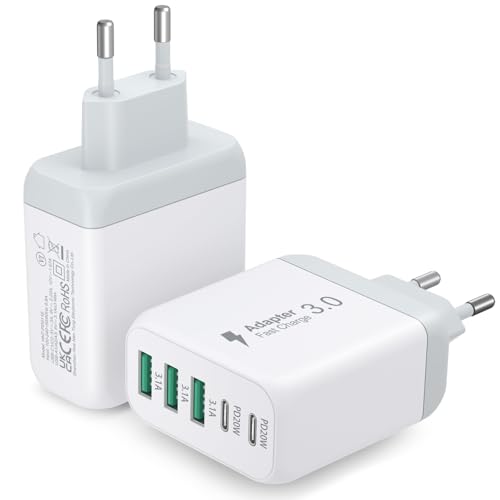 2er Pack USB C Schnellwandladegerät, 50W 5-Port USB C Wandladegerät, 2 USB A & 3 USB C PD3.0 Netzteil Multiport USB C Ladestecker für iPhone 12/13/14/15, iPad Mini/Pro, Galaxy S24, S23 (Weiß) von Avatcen