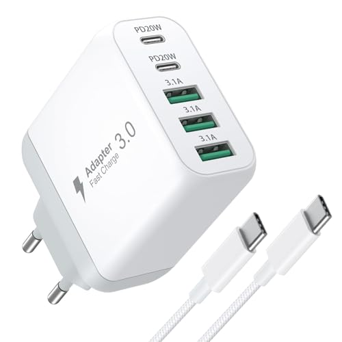 55W USB C Ladegerät, 5-Port Schnellladendes USB mit 2M USB Nylonkabel, USB C Wandstecker Typ C Netzteil Multiport Ladewürfel Tragbares für iPhone 15/14/13/12 Pro Max, Switch, Air, iPad, Galaxy, Tablet von Avatcen