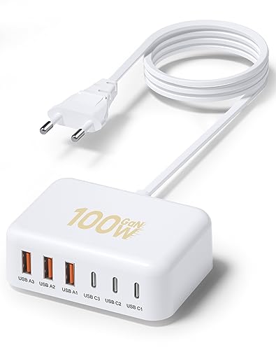 USB C Ladegerät, 100W GaN 6-Port USB-C-Netzadapter mit Mehreren USB-A und USB-C 3.0 Ladestation Netzteil kompatibel mit iPhone15/14/Samsung Galaxy/Google/Huawei/Laptop/Tablet und Anderen USB Geräten USB C Ladegerät, 100W GaN 6-Port USB-C-Netzadapter mit Mehreren USB-A und USB-C 3.0 Ladestation Netzteil kompatibel mit iPhone15/14/Samsung Galaxy/Google/Huawei/Laptop/Tablet und Anderen USB Geräten von Avatcen