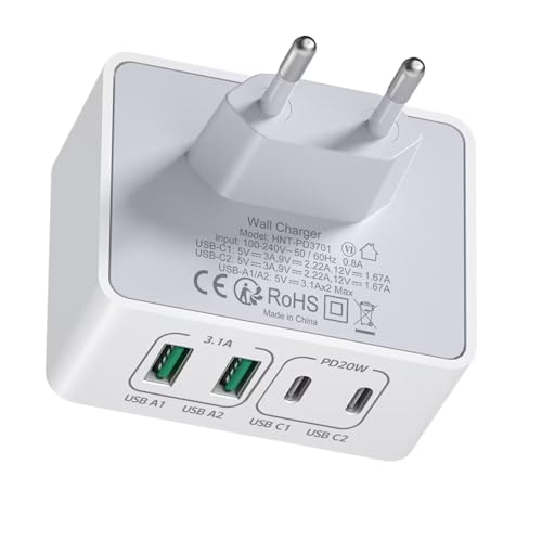 USB C Wandladegerät, 40W 4-Port USB C Ladegerät Adapter, Schnellladestecker Multiport PD Power Adapter + QC Wandstecker Typ C Kompatibel mit Handy Samsung Galaxy, Pixel, Tablets, Smartwath (weiß) von Avatcen