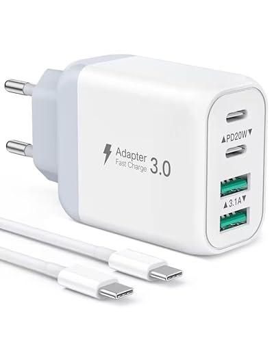USB Ladegerät, Avatcen 40W 4Port QC+PD 3.0 USB Schnellladegerät mit USB C Ladekabel 2M, Mehrfach Schnellladegerät Stecker für iPhone 15/15 Pro/15 Pro Max/15 Plus/14, Watch Series, Samsung Phone/Tablet von Avatcen