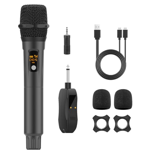 Aveek 2,4GHz 1 pc Karaoke-Mikrofon, drahtloses Mikrofon-Set mit Empfänger, professionelles schnurloses Handmikrofon, wiederaufladbares dynamisches Mikrofon 200 Fuß für DJ, Party, Hochzeit, Sprache von Aveek
