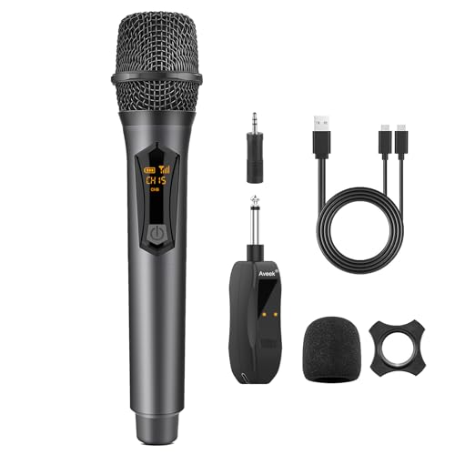 Aveek Funk Mikrofon, Wiederaufladbares Drahtloses Mikrofon mit Empfänger 2,4 GHz Wireless Microphone Dynamisches Funkmikrofon für Karaoke-Gesang, Sprache, Hochzeit, Kirche, Grau, 1 Stück von Aveek