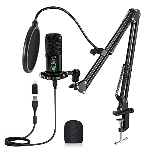 Aveek USB Mikrofon mit Arm, Streaming, Gaming, Podcasting, PC Mikrofon mit Mute Button, Popfilter, 192 KHZ/24BIT Aveek USB Mikrofon mit Arm, Streaming, Gaming, Podcasting, PC Mikrofon mit Mute Button, Popfilter, 192 KHZ/24BIT von Aveek