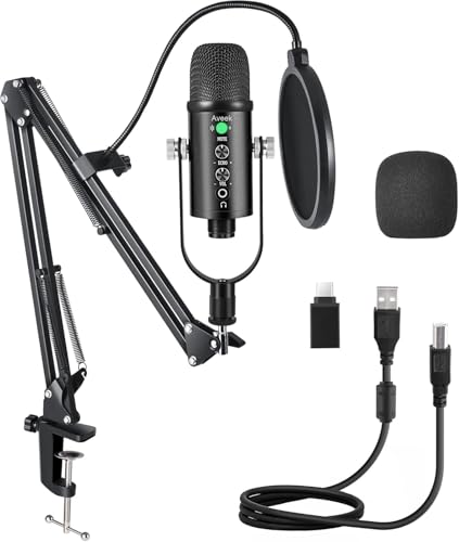Aveek USB-Mikrofon, Kondensator-Aufnahme, Laptop, PC, Gaming-Mikrofon, Podcast-Mikrofon, Kit für Streaming-Aufnahmen mit Kopfhörer-Überwachung für MacOS, Windows, Typ-C-Handy Aveek USB-Mikrofon, Kondensator-Aufnahme, Laptop, PC, Gaming-Mikrofon, Podcast-Mikrofon, Kit für Streaming-Aufnahmen mit Kopfhörer-Überwachung für MacOS, Windows, Typ-C-Handy von Aveek