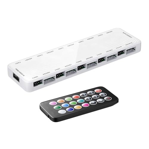 Avejjbaey PC-Gehäuselüfter-Hub-Controller mit Fernbedienung, 10-Port-ARGB- und PWM-Synchronisierung, SATA-Stromschnittstellen Avejjbaey PC-Gehäuselüfter-Hub-Controller mit Fernbedienung, 10-Port-ARGB- und PWM-Synchronisierung, SATA-Stromschnittstellen von Avejjbaey