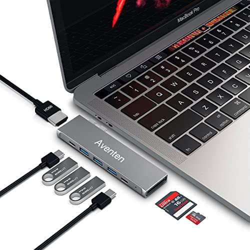 USB C Hub für MacBook, 20,5 Zoll² Multiport Adapter HDMI MacBook Pro Dongle mit Thunderbolt 3 USB C Port, 100W Power Delivery, 4K HDMI, USB C und 3 USB A Ports, SD/Micro SD von Aventen