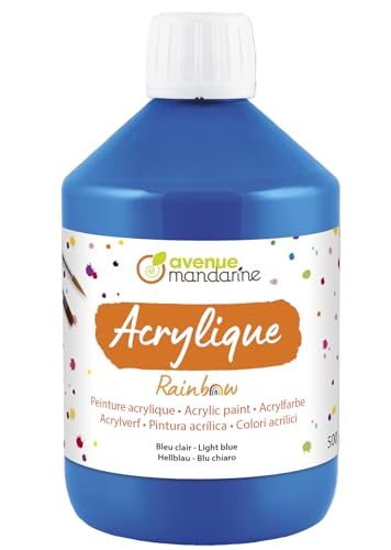 AVENUE MANDARINE RB0250500215C - Flasche Rainbow Schul-Acrylfarbe auf Wasserbasis für Kinder, 500 ML, ideal für Kita & DIY-Aktivitäten, Matt Hellblau, 1 Stück AVENUE MANDARINE RB0250500215C - Flasche Rainbow Schul-Acrylfarbe auf Wasserbasis für Kinder, 500 ML, ideal für Kita & DIY-Aktivitäten, Matt Hellblau, 1 Stück von Avenue Mandarine