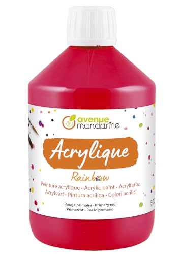 AVENUE MANDARINE RB0250500460C - Flasche Rainbow Schul-Acrylfarbe auf Wasserbasis für Kinder, 500 ML, ideal für Kita & DIY-Aktivitäten, Matt Primärrot, 1 Stück AVENUE MANDARINE RB0250500460C - Flasche Rainbow Schul-Acrylfarbe auf Wasserbasis für Kinder, 500 ML, ideal für Kita & DIY-Aktivitäten, Matt Primärrot, 1 Stück von Avenue Mandarine