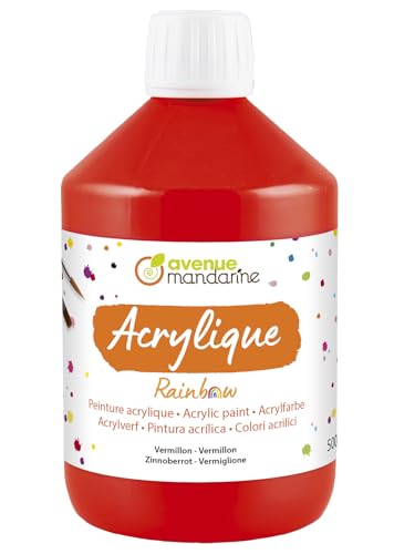 AVENUE MANDARINE RB0250500490C - Flasche Rainbow Schul-Acrylfarbe auf Wasserbasis für Kinder, 500 ML, ideal für Kita & DIY-Aktivitäten, Matt Zinnoberrot, 1 Stück AVENUE MANDARINE RB0250500490C - Flasche Rainbow Schul-Acrylfarbe auf Wasserbasis für Kinder, 500 ML, ideal für Kita & DIY-Aktivitäten, Matt Zinnoberrot, 1 Stück von Avenue Mandarine