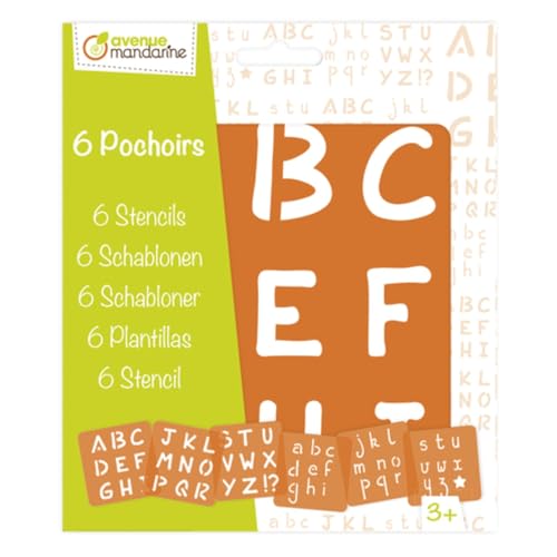 Avenue Mandarine 42450MD - Set mit 6 Schablonen, 15 x 15 cm, geeignet für Kinder ab 3 Jahren, für Filz- und Farbstifte, Farben oder Farbbomben, Buchstaben, 1 Set von Avenue Mandarine