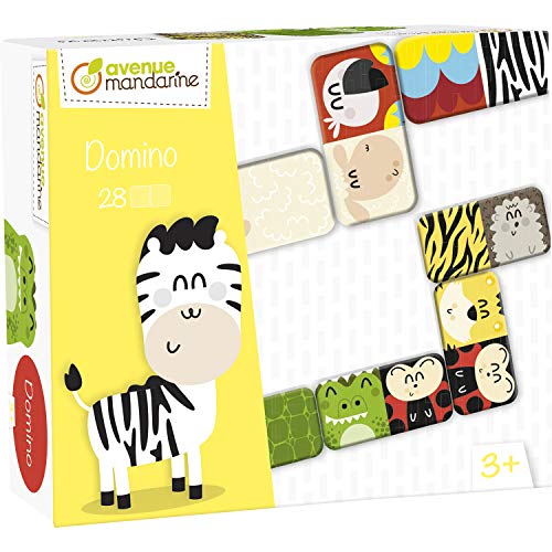 Avenue Mandarine 42764O Memory Domino (mit 28 Karten aus Karton, ideal für die Motorik Ihres Kindes, geeignet ab 3 Jahren) 1 Pack Tiere von Avenue Mandarine