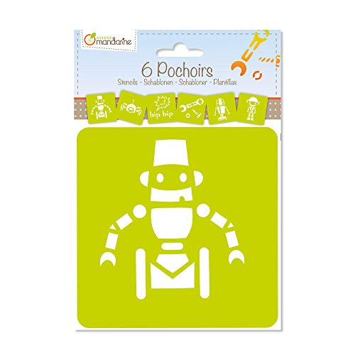 Avenue Mandarine 42841O Set (mit 6 Schablonen, 15 x 15 cm, geeignet für Kinder ab 3 Jahre, für Filz- und Farbstifte, Farben oder Farbbomben, Robots) 6er Pack transparent von Avenue Mandarine