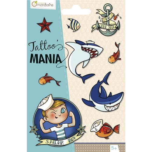 Avenue Mandarine CC004O Packung Tattoo Mania, ideal für Kinder ab 5 Jahren, 1 Pack, Matrose von Avenue Mandarine