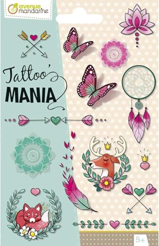 Avenue Mandarine CC054C - Packung Tattoo´Mania, 1 Bogen mit 15 Tatoos, ideal ab 5 Jahren, Boheme, 1 Pack von Avenue Mandarine