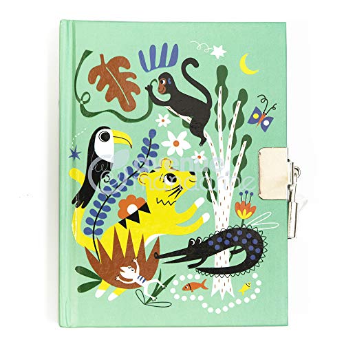 Avenue Mandarine CO204C - Tagebuch, 120 Blatt, liniert, 11x14cm, 1 Stickerbogen, mit Schloss und Lesezeichen, Dschungel Hellblau, 1 Stück von Avenue Mandarine
