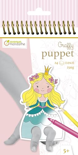 Avenue Mandarine GY008O Malblock Graffy Puppet, 250g Zeichenpapier mit je 12 Motiven x 2, ideal für Kinder ab 5 Jahren, 1 Stück, Prinzen und Prinzessinen, Schwarz / Weiß von Avenue Mandarine