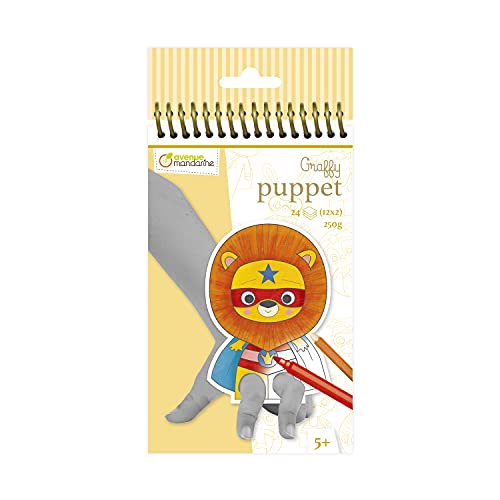 Avenue Mandarine GY009O Malblock Graffy Puppet, 250g Zeichenpapier mit je 12 Motiven x 2, ideal für Kinder ab 5 Jahren, 1 Stück, Tiere Superheros von Avenue Mandarine