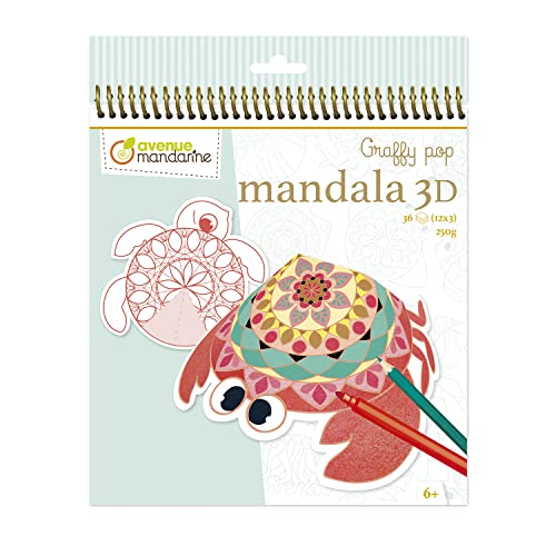 Avenue Mandarine GY094C - Malbuch Graffy Pop Mandala, Zeichenpapier 250g, vorgestanzte Formen, 12 Motive wiederholen sich jeweils dreimal, ideal für Kinder ab 6 Jahren, 1 Stück, 3D Mandala von Avenue Mandarine