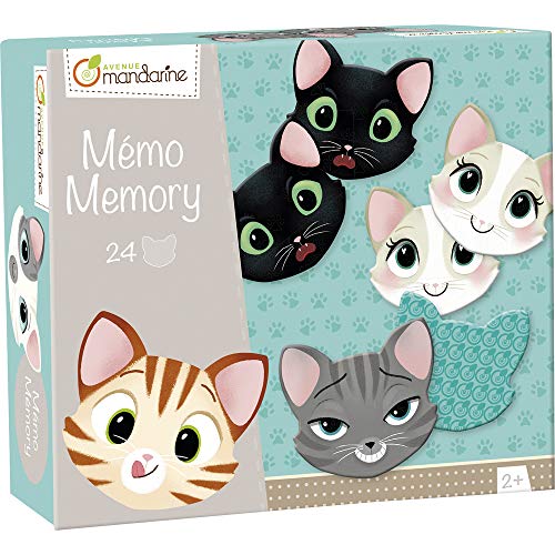 Avenue Mandarine JE505O Memory Domino (mit 24 Karten aus Karton, ideal für die Motorik Ihres Kindes, ab 2 Jahren geeignet) 1 Pack Katzengesichtern von Avenue Mandarine