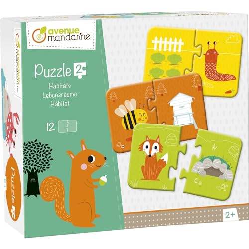 Avenue Mandarine JE511C Set mit 12 Puzzles 2-teilig, praktisch, spielerisch und farbenfroh, ideal für Kinder ab 3 Jahren, 1 Set, Lebensräume von Avenue Mandarine