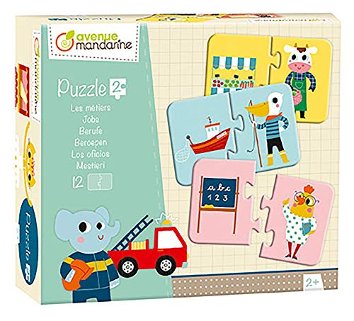 Avenue Mandarine JE512C Set mit 12 Puzzles 2-teilig, praktisch, spielerisch und farbenfroh, ideal für Kinder ab 3 Jahren, 1 Set, Berufe von Avenue Mandarine